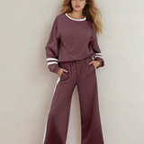 Jordyn Varsity Stripe  Drawstring Wide Leg Pant Set - Mineral Red | Dropship