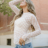 Sheer Checkered Top - Khaki