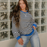 Baya Striped Contrast Trim Drop Shoulder Sweatshirt - Black | Dropship