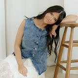 Jolene Buttoned Front Slit Denim Vest - Ashleigh Blue