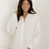 Mabel Crinkled Texture Lantern Sleeve Button Down Loose Shirt