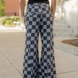 Naomi Checkered Denim Wide Leg Jeans