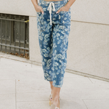 Eliana Floral Printed Drawstring Barrel Jeans