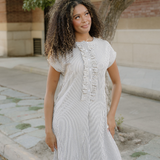 Holly Frilled Detail Half Buttons Short Sleeve Long Dress