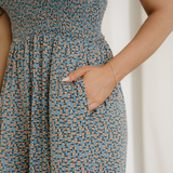 Angelica Square Neckline Stretch High Waist Jumper - Blue Floral