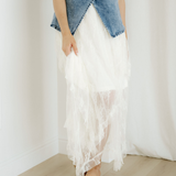 Lace Cascading Tiered High Waist Maxi Skirt