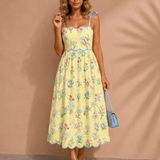 Laylani Contrast Trim Self-tie Straps High Waist Midi Dress