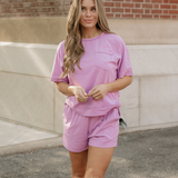 Jess Raw Edge Patch Pocket Oversized Top and Shorts Set
