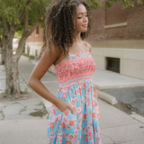 Hattie Bohemian Ethnic Print Spaghetti Straps Vacation Maxi Dress