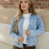 Solana Scallop Trim Collar Mineral Washed Denim Jacket