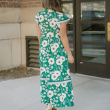 Leila V Neck Ruffled Short Sleeve Flower Maxi Dress
