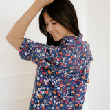 Serena Wild Daisy Floral Split Neck Short Puff Sleeve Mini Dress