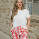 Gingham Lace Patchwork Hem Casual Shorts