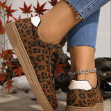 Coffee Leopard Print Contrast Heel Tab Sneaker