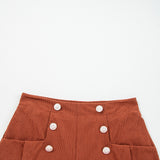 Sienna Button Decor Scalloped Edge High Waist Corduroy Shorts