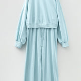Miles Crop Pullover Drawstring Wide Leg Pants Set - Blue | Dropship