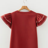 Ainsley Contrast Trim Flutter Sleeve V Neck Blouse