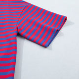 Stay Awhile Set Stripe Striped Ribbed Cotton Two-Piece Short Set with Chest Patch Detail - Red