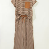 PREORDER - Rowen Stripe Crew Neck Tee Drawstring Waist Cropped Pants Set | Dropship