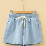 Lottie Stripe Drawstring Elastic Waist Casual Denim Shorts
