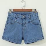 Ivy Seam Detail Pocketed Cuffed Hem Denim Shorts