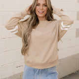Varsity Striped Sleeve Loose Sweatshirt - Light French Beige | Dropship