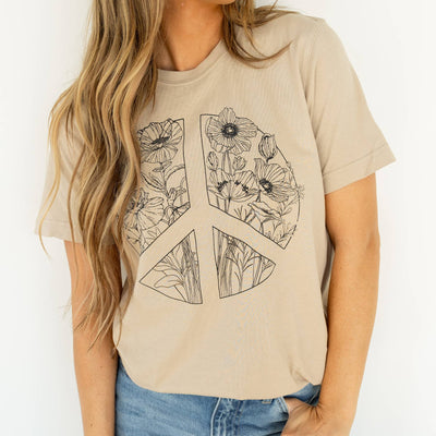 Floral Peace Graphic Tee - Tan