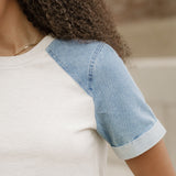 Denim Color Block Patchwork Round Neck Tee