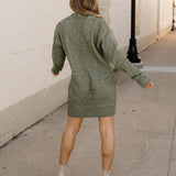 Cable Knit Sweater Dress - Green