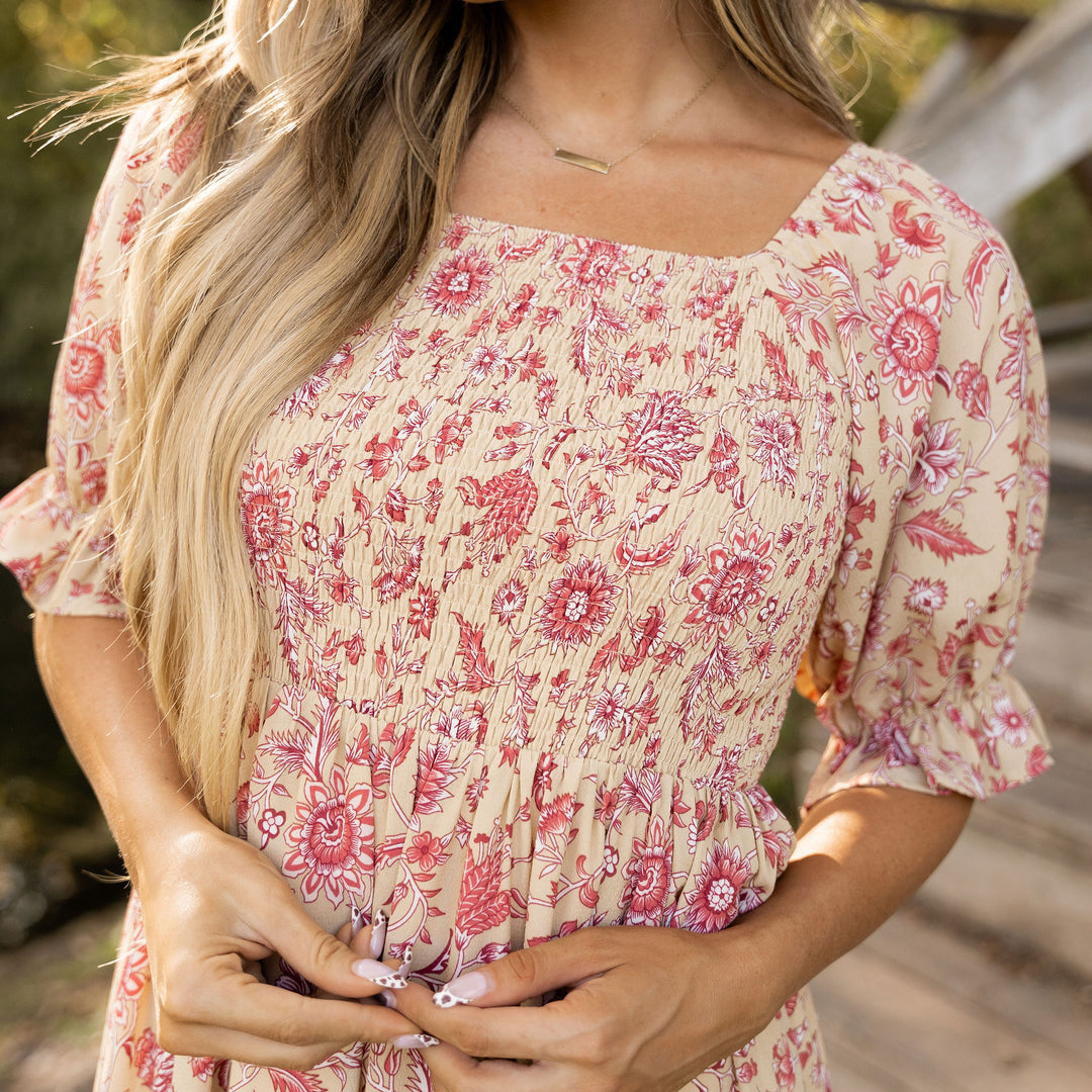 Delilah Dress - Tan Floral