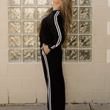 Varsity Pullover Wide Leg Pants 2pcs Outfit - Black | Dropship