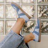 Eliana Blue Two Tone Suede Patched Lace Up Sneakers