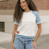 Denim Color Block Patchwork Round Neck Tee