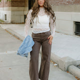 Claire Floral Lace Long Sleeve Slim Fit Top - White | Dropship