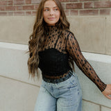 Claire Floral Lace Long Sleeve Slim Fit Top - Black | Dropship