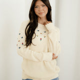 Gemma Mixed Texture Knit Flower Embroidered Detail Casual Sweater