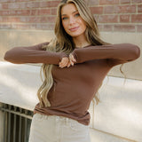 Rylie Basic Long Sleeve Tee - Brown
