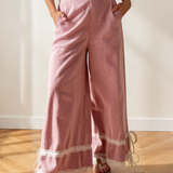 Betty Contrast Lace Ribbon Tie Detail Wide Leg Pants
