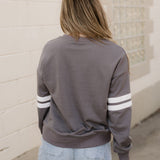 Varsity Striped Sleeve Loose Sweatshirt - Dark Gray | Dropship