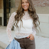 Claire Floral Lace Long Sleeve Slim Fit Top - White | Dropship
