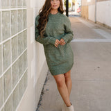 Cable Knit Sweater Dress - Green