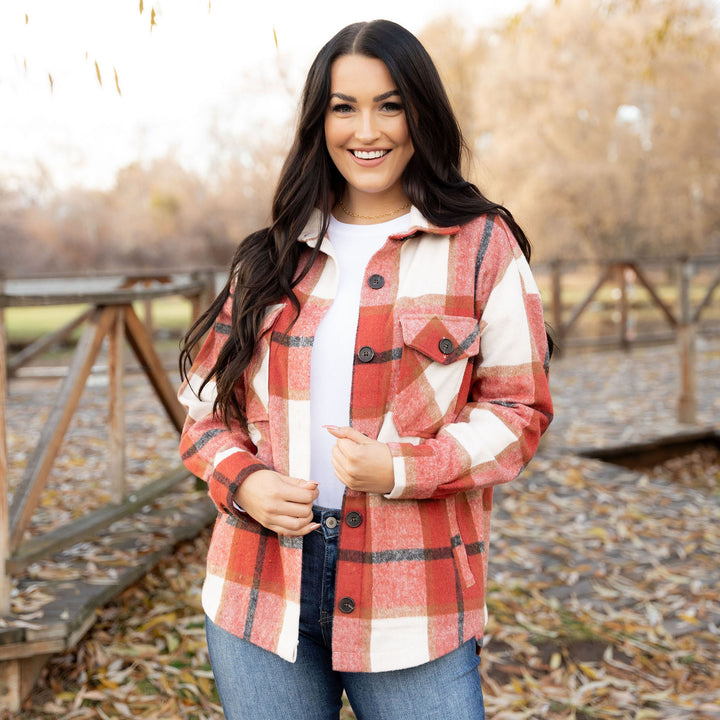 Beth Plaid Shacket - Spice