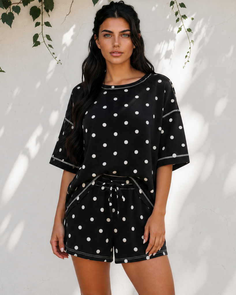 Dottie Short Sleeve Loose Top Drawstring Shorts Set