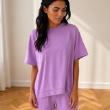 Jess Raw Edge Patch Pocket Oversized Top and Shorts Set
