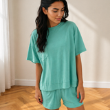 Jess Raw Edge Patch Pocket Oversized Top and Shorts Set