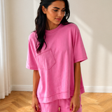 Jess Raw Edge Patch Pocket Oversized Top and Shorts Set