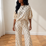 Avery Polka Dot Elastic Waist Casual Pants Set