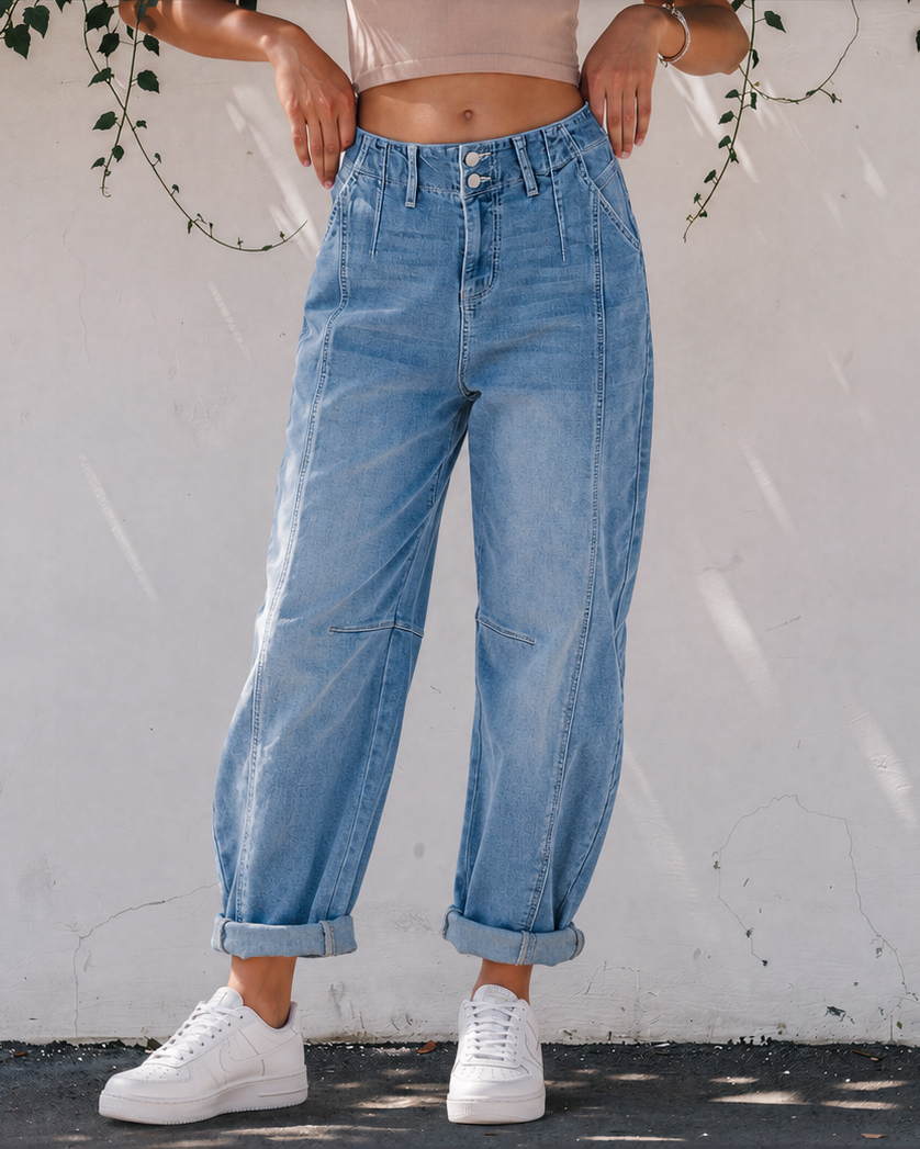 Fallon Blue Medium Wash Cuffed Barrel Jeans