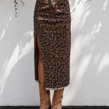 Leopard Frayed Edge Denim Skirt