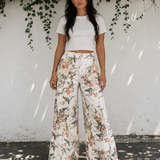 Meadow Vintage Style Floral Print High Waist Wide Leg Jeans